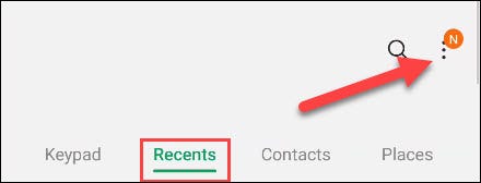 مطمئن شوید که در برگه «Recents» هستید و روی آیکون منوی سه نقطه در بالا سمت راست ضربه بزنید