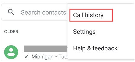 گزینه «Call History» را انتخاب کنید