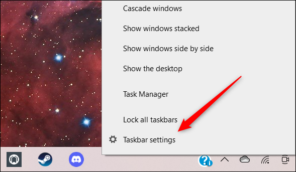 در پایین منویی که ظاهر می‌شود، روی «Taskbar Settings» کلیک کنید