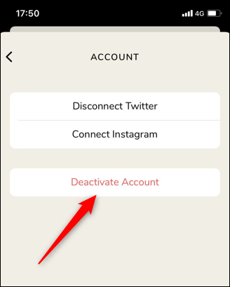 گزینه «Deactivate Account» را انتخاب کنید