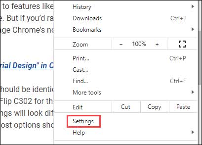 «Settings» را از منوی کشویی انتخاب کنید