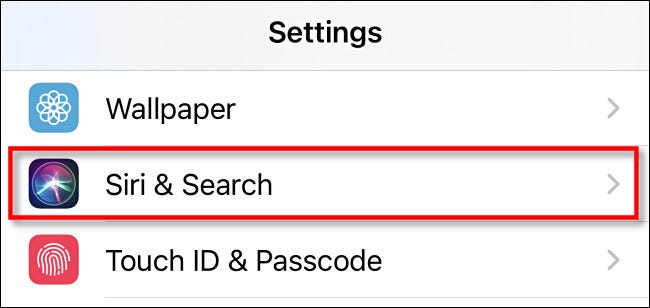 روی «Siri & Search» ضربه بزنید