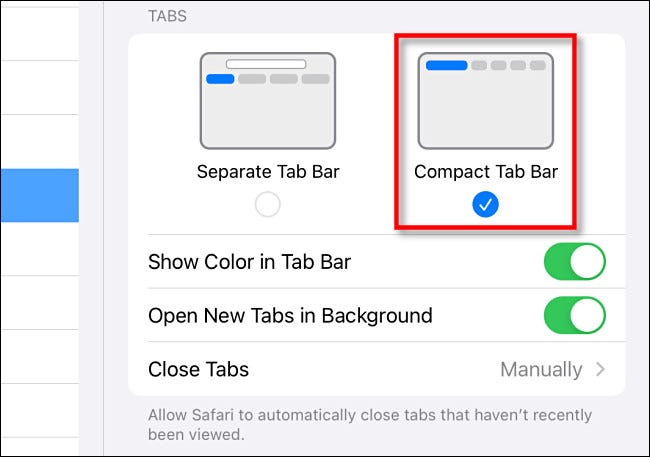 گزینه Compact Tab Bar را انتخاب کنید تا علامت تیک آن روشن شود
