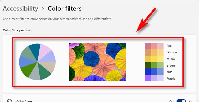 بخش «Color Filter Preview» می‌توانید جلوه‌های رنگی را مشاهده کنید.